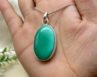 Chrysopraas Edelsteen Zilveren Hanger Ketting, Mint Groene Chrysopraas Edelsteen Hanger voor vrouwen, Handgemaakte Boho Huwelijksverjaardag Geschenken