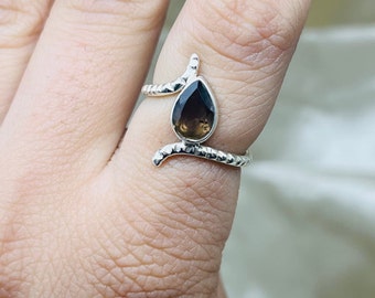 Bague en argent avec quartz fumé naturel, bague en argent sterling 925 avec quartz fumé pour femme, bague en argent fumé délicate, bague en argent tendance pour elle
