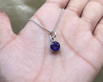 Natural Amethyst Silver Pendant, Solid 925 Silver Amethyst Pendant , Dainty Amethyst Pendant Round Cut Amethyst Pendant, Tiny Circle Pendant