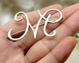Custom Initials Brooch For Groom Men's Silver Initials Letters Personalized Wedding Pin Best Man Jewelry Gifts, Custom Brooches For Women
