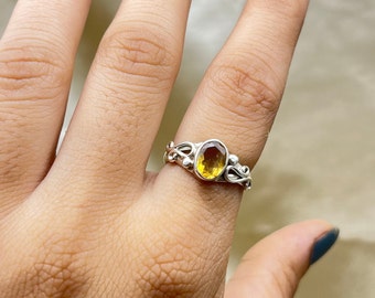 Oval Citrine Sterling Silver Ring, November Birthstone Jewelry