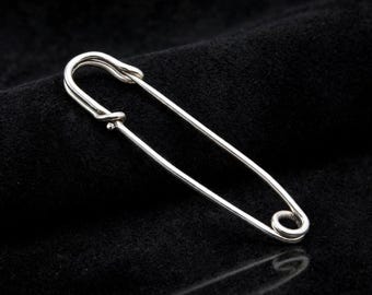 925 Sterling Silver Safety Pin Brooch, Minimalist Shawl Pin