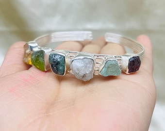 Family Birthstone Bracelet, Custom Birthstone Bracelet, Mothers Custom Bracelet Raw Birthstone Cuff Bracelet Personalized Birthstone Jewelry