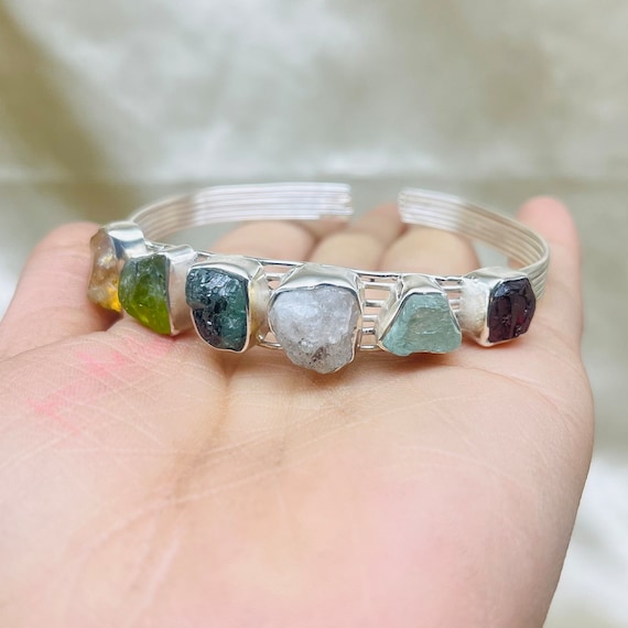Family Birthstone Bracelet, Custom Birthstone Bracelet, Mothers Custom Bracelet Raw Birthstone Cuff Bracelet Personalized Birthstone Jewelry