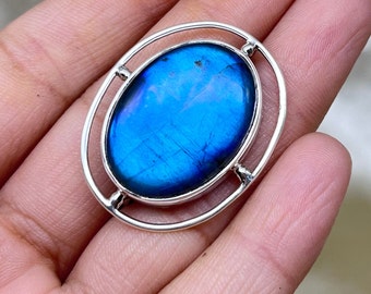 Genuine Labradorite Brooch, 925 Sterling Silver Brooch, Vintage Silver Brooch, Celtic Shawl Pin Brooches, Brooches For Women/Men, Pin Brooch