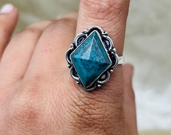 Natural Chrysocolla Silver Ring, 925 Sterling Silver Chrysocolla Gemstone Ring For Women, Boho Chrysocolla Silver Ring For Anniversary Gifts