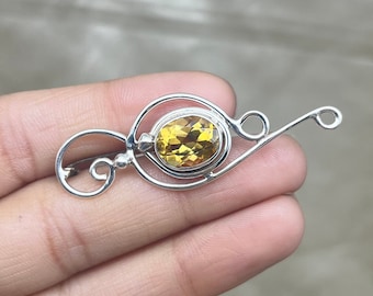 Broche en argent sterling 925, broche en argent citrine, broches en argent vintage, broches pour foulard bohème, broches châle celtique pour femme/homme