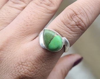 Echter grüner Türkis Ring, 925 Sterling Silber Ring, Tear Drop Grün Türkis Edelstein Ring, Boho Grün Türkis Ring für Frauen Geschenke