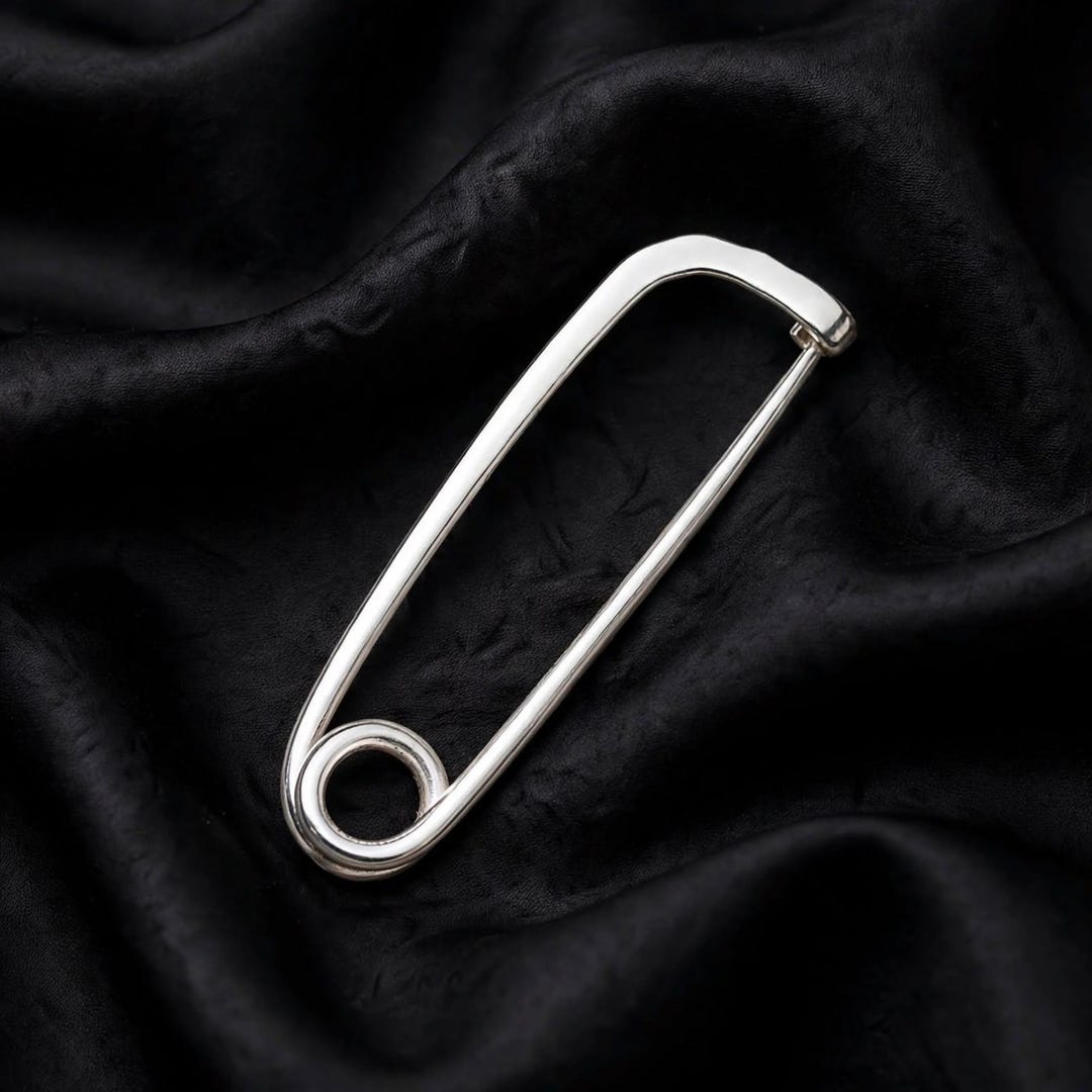 925 Sterling Silver Safety Pin Brooch, Minimalist Modern Shawl Pin