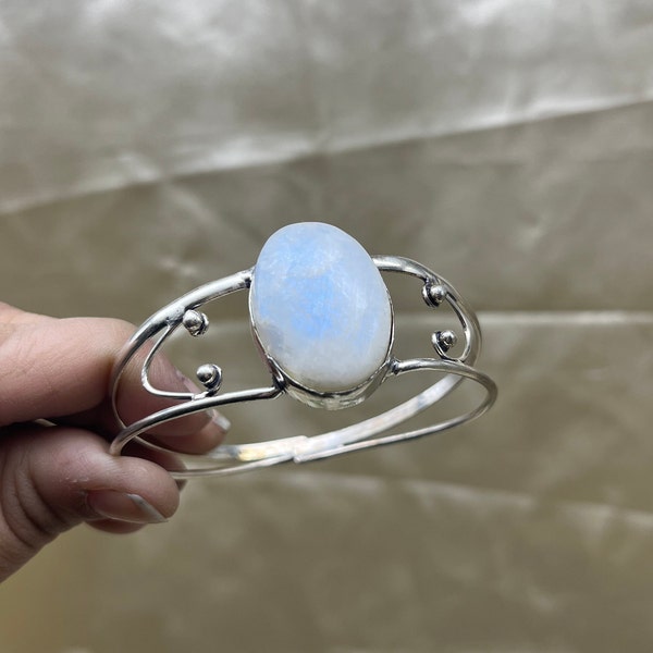 •FANG + OVAL• rainbow moonstone + silver twist-on cuff bracelet