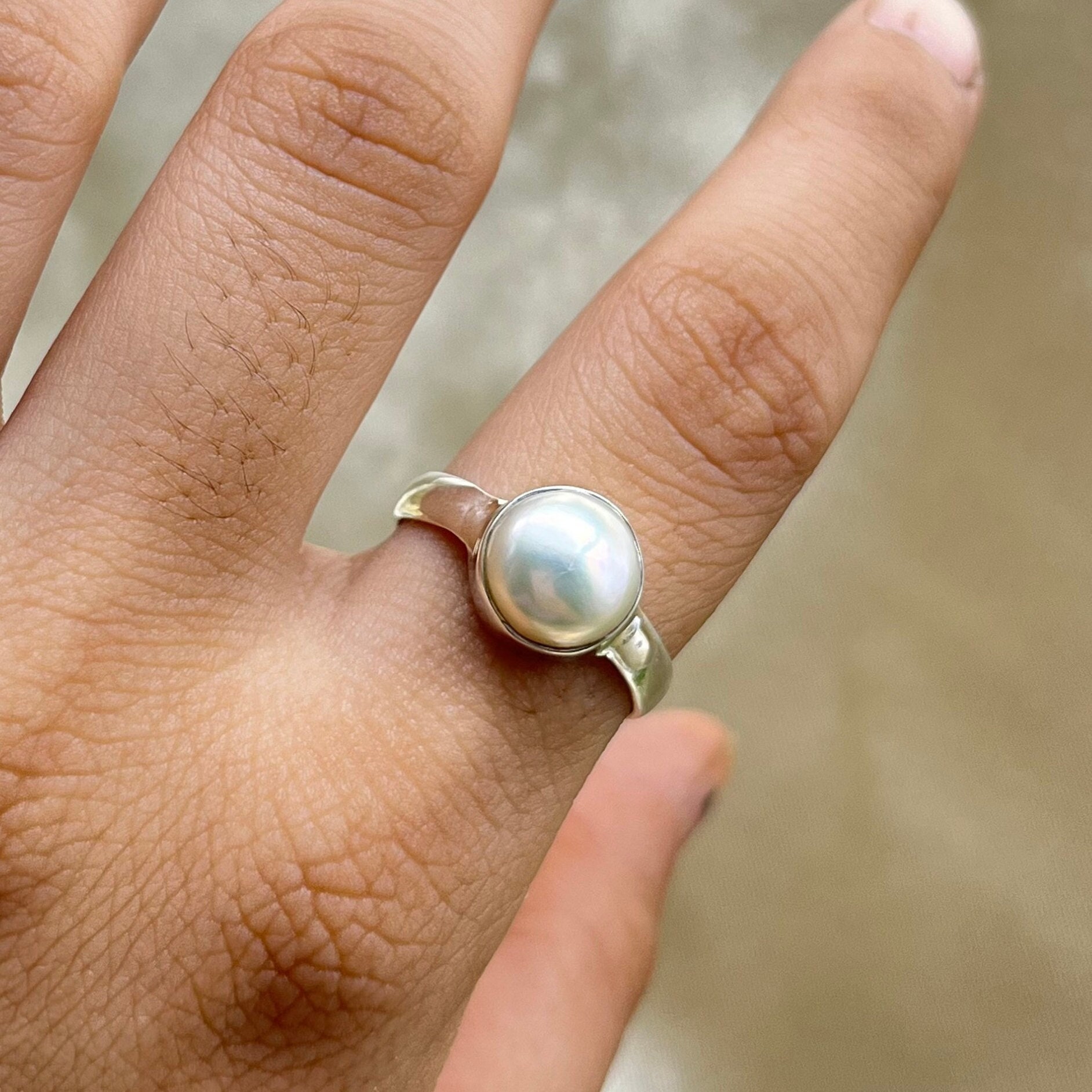 Natural Pearl Ring, 925 Sterling Silver Ring, Pearl Gemstone Silver Ring, Statement Ring, Fresh Water Pearl Ring, June Birthstone Ring Gifts