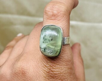 Natural Prehnite Silver Ring, Green Prehnite Gemstone Ring For Women, Green Prehnite Silver Ring For Anniversary, Statement Silver Ring