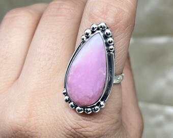 Natural Pink Opal Silver Ring, Pink Opal Gemstone Ring For Women, Tear Drop Pink Opal Ring For Anniversary Handmade Pink Opal Silver Jewelry