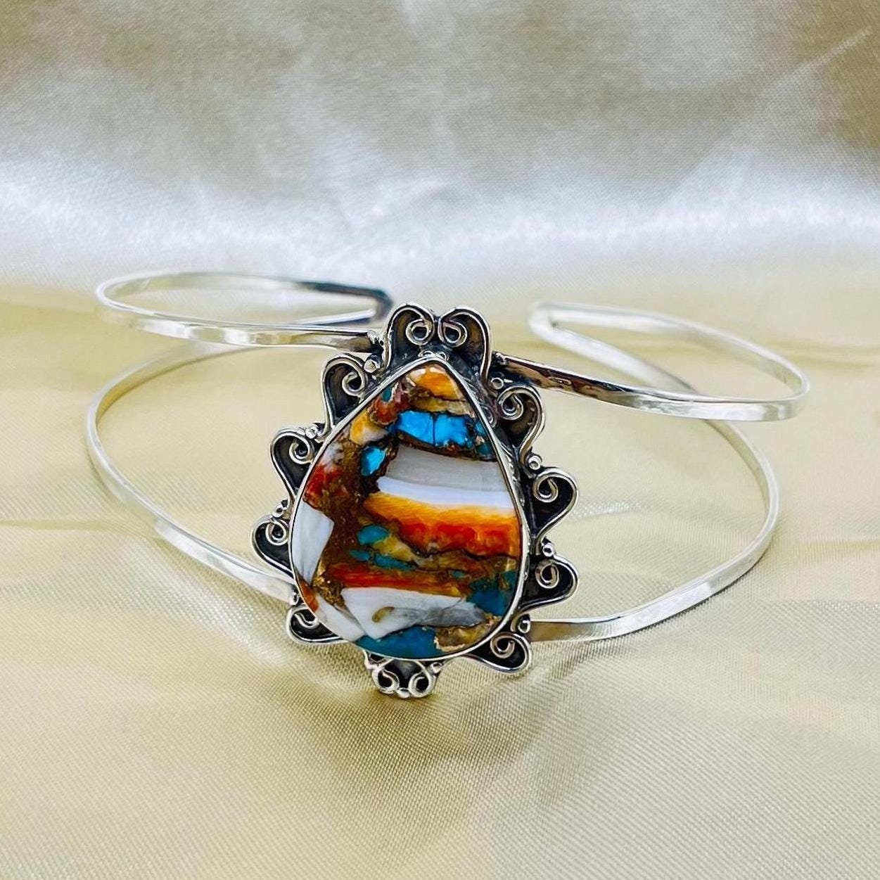Oyster Copper Turquoise Bangle, 925 Sterling Silver Bangle