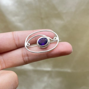 Genuine Amethyst Brooch, 925 Sterling Silver Brooch, Vintage Silver Brooches, Brooches For Women/Men, Celtic Silver Shawl Pin, Hair Clip image 5