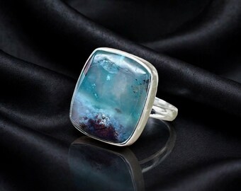 Natural Chrysoprase Sterling Silver Ring, Handcrafted Gemstone Jewelry