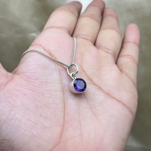 Natural Amethyst Silver Pendant, Solid 925 Silver Amethyst Pendant , Dainty Amethyst Pendant Round Cut Amethyst Pendant, Tiny Circle Pendant zdjęcie 6