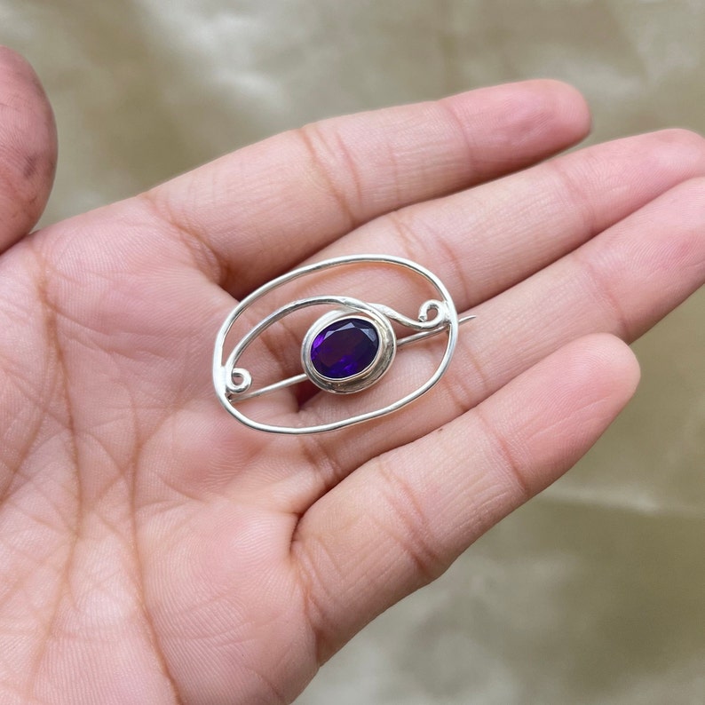 Echte Amethyst Brosche, 925 Sterling Silber Brosche, Vintage Silber Broschen, Broschen für Damen/Herren, keltische Silber Schalnadel, Haarspange Bild 8