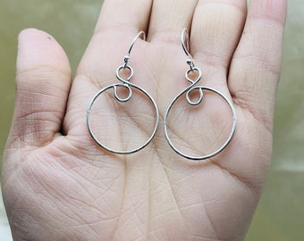 925 Pure Sterling Silver Earrings, Silver Wire Circle Dangle Drop Earrings, Light Weight Dangle Earrings Circle Silver Drop Earrings For Her