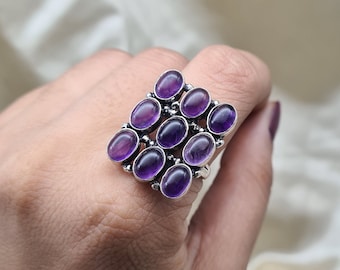 Natürlicher Amethyst Silberring, 925 Sterling Silber Amethyst Edelstein Ring, handgemachter Boho Amethyst Ring zum Jubiläum, lila Amethyst Ring