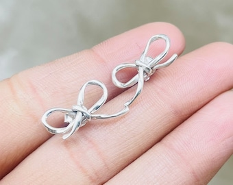Bow Stud Earrings, 925 Silver Bow Studs, Bow Stud Earrings, Minimalist Studs, Ribbon Earrings, Cute Earrings, Tiny Earrings For Bridesmaid