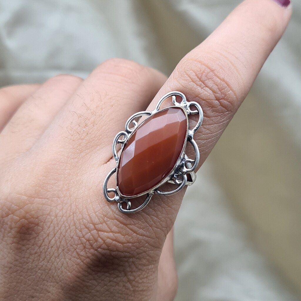 Anello Donna Argento 925 Con Pietra Lunare Ovale, Corniola, Onice E Lapislazzuli - Fatto A Mano - Taglia 23