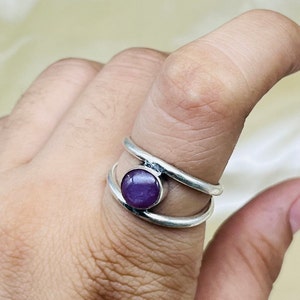 Rubinstjärna silverring, 925 sterlingsilverring med rubinstjärna och ädelsten, bohemisk rubinstjärnaring, dubbelbandad rubinstjärnaring för kvinnor, julklapp