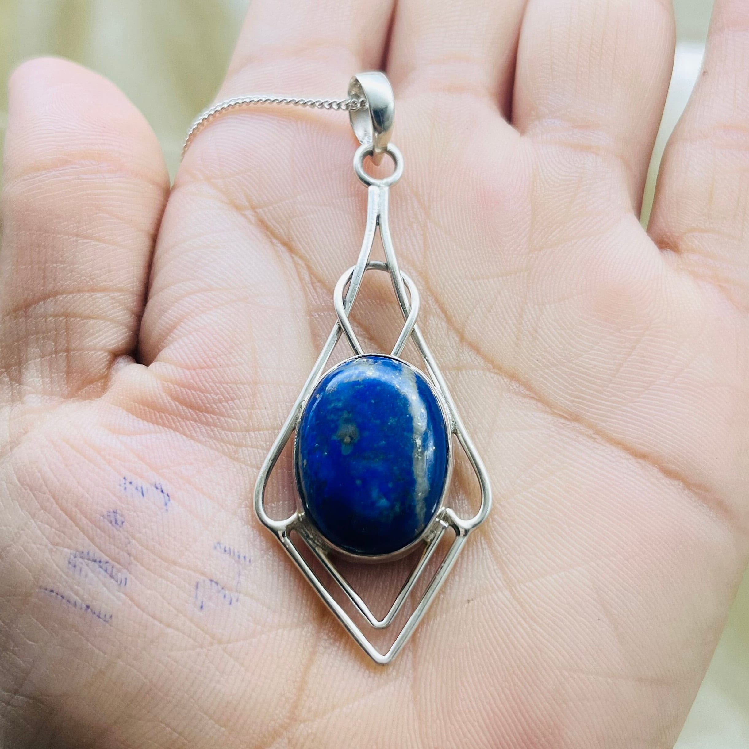 Broche Et Pendentif En Argent 925 Avec Lapis-lazuli - Motif "La Femme Au Chapeau Bleu" - Bijou D'occasion