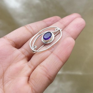 Genuine Amethyst Brooch, 925 Sterling Silver Brooch, Vintage Silver Brooches, Brooches For Women/Men, Celtic Silver Shawl Pin, Hair Clip image 2