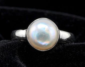 Natural Pearl Sterling Silver Ring, June Birthstone Ring