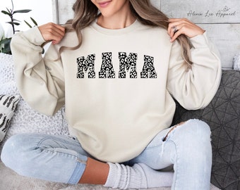 Moletom Mama Leopard, presentes para a mamãe, moletons Cheetah Mama, suéter para o dia das mães, suéter mamãe, presentes para mamãe, roupas femininas para mamãe