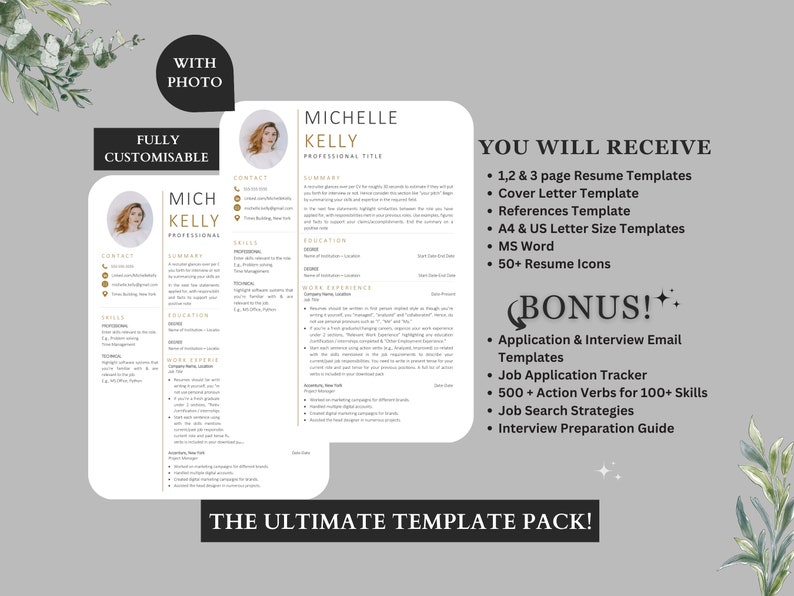 Modern Executive Resume Template for Word | Professional CV With Photo ...