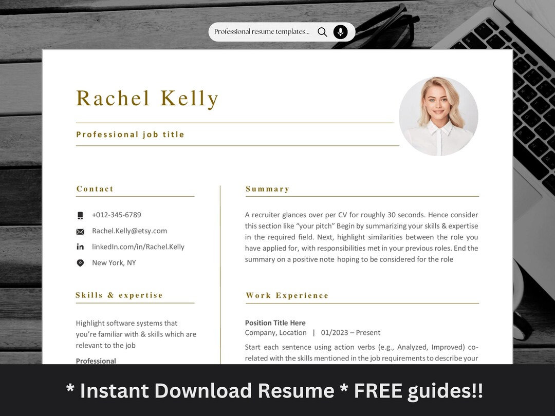 Resume Examples Female 2024 Elegant Gold & Black Resume Template for Women Editable Formats in ...