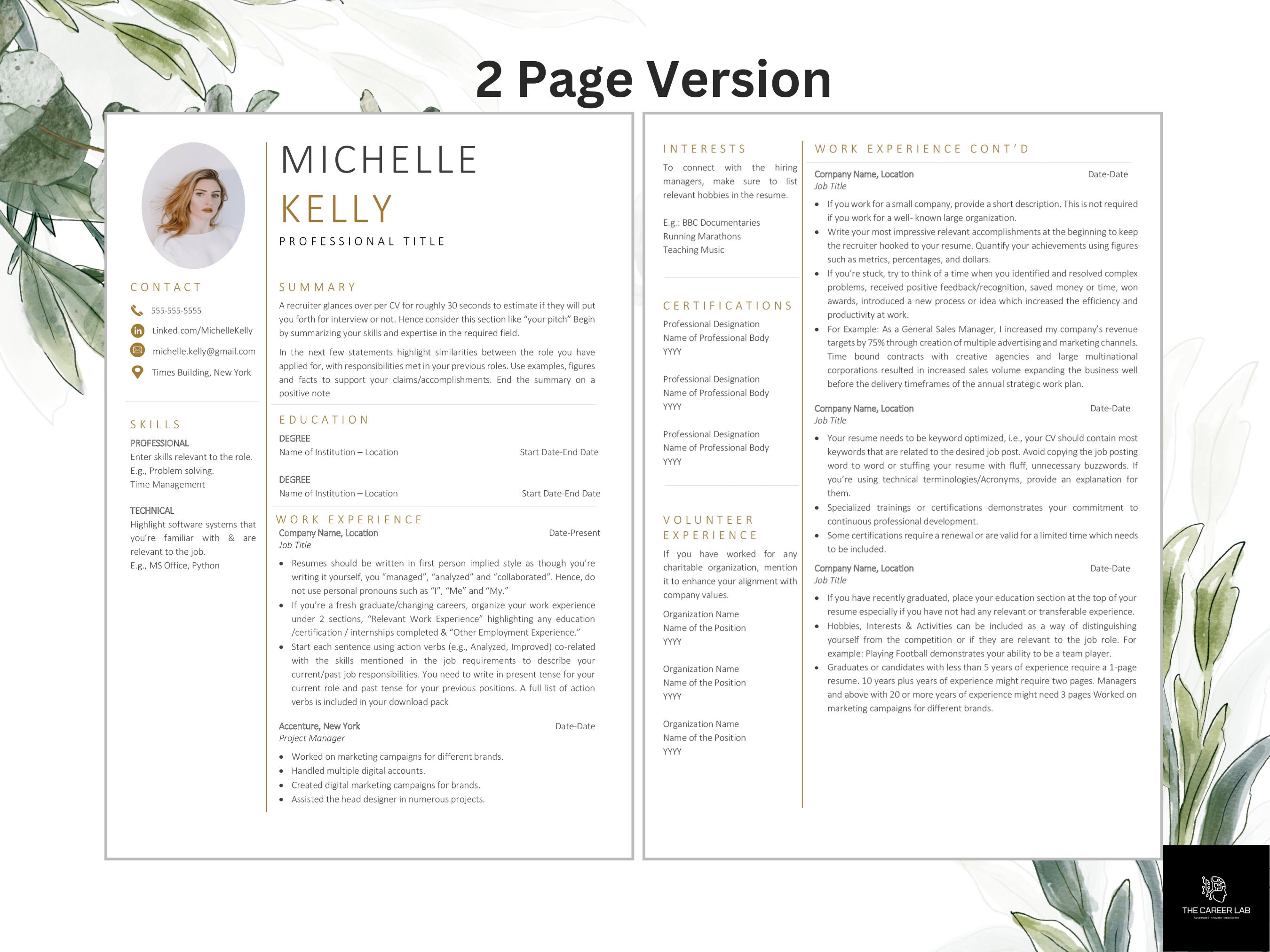 Modern Executive Resume Template for Word | Professional CV With Photo ...