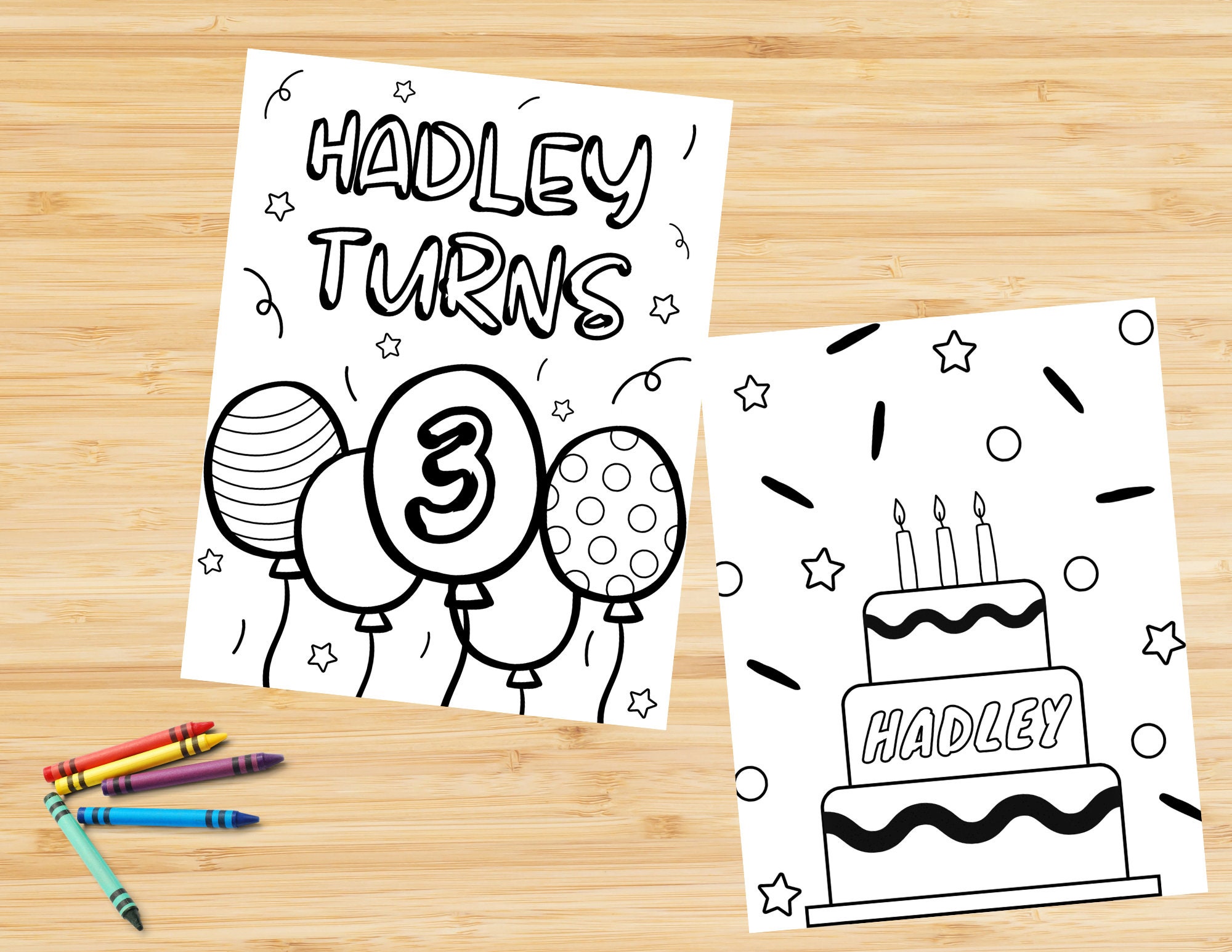 Personalized Coloring Pages for Kids Birthday, Set of 5 Customized Kids ...