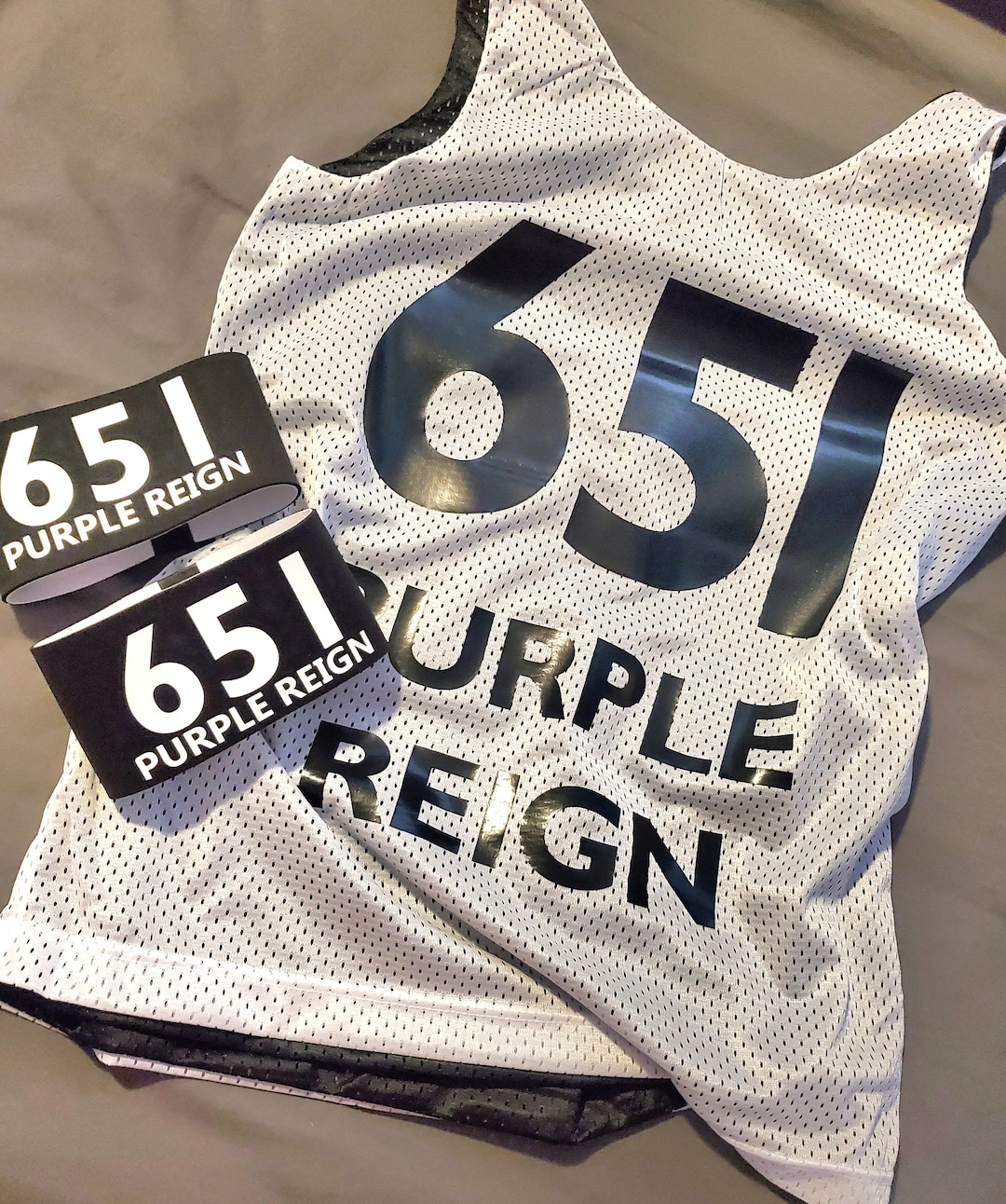 Roller Derby Jersey and Armbands Bundle Personalized Reversible Black and White Uniform And/or