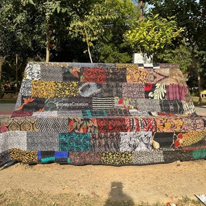 Indian handmade patchwork Silk kantha quilt hippie bedding bedspread boho bohemian vintage kantha blanket gudari king/twin size bed cover