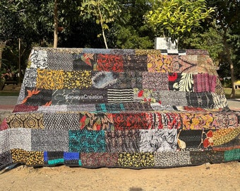 Indian handmade patchwork kantha quilt hippie bedding bedspread boho bohemian vintage kantha blanket gudari king/twin size bed cover