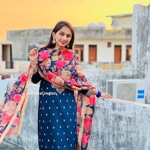 Indian Embroidered Rayon Kurti with Pant and Dupatta for women Gift For Her Ethnic Wear/Traditional Wear Dress 3 Piece Readymade Set