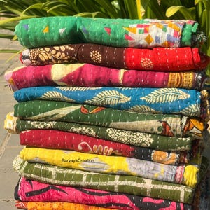 Vintage Kantha Quilt Indian Kantha Quilt Kantha Bedcover Cotton Blanket Gudari