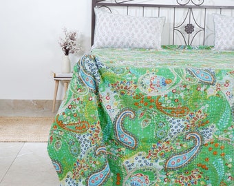 Couette kantha imprimée Pasley indienne, literie faite main sur le lit, décoration de mariage, jeté de couette kantha, superbe couette