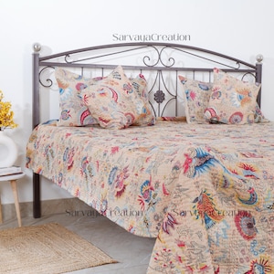 Edredón Kantha indio hecho a mano, colcha bohemia, manta de algodón, funda de cama Kantha, colcha bohemia