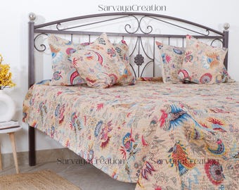 Edredón Kantha indio hecho a mano, colcha bohemia, manta de algodón, funda de cama Kantha, colcha bohemia