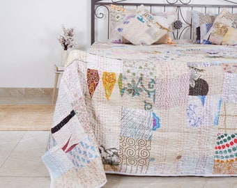 Trapunta patchwork indiana Trapunta Kantha Trapunte vintage fatte a mano Boho King Size Biancheria da letto Coperta Copriletto Trapuntatura Trapunte Hippie in vendita