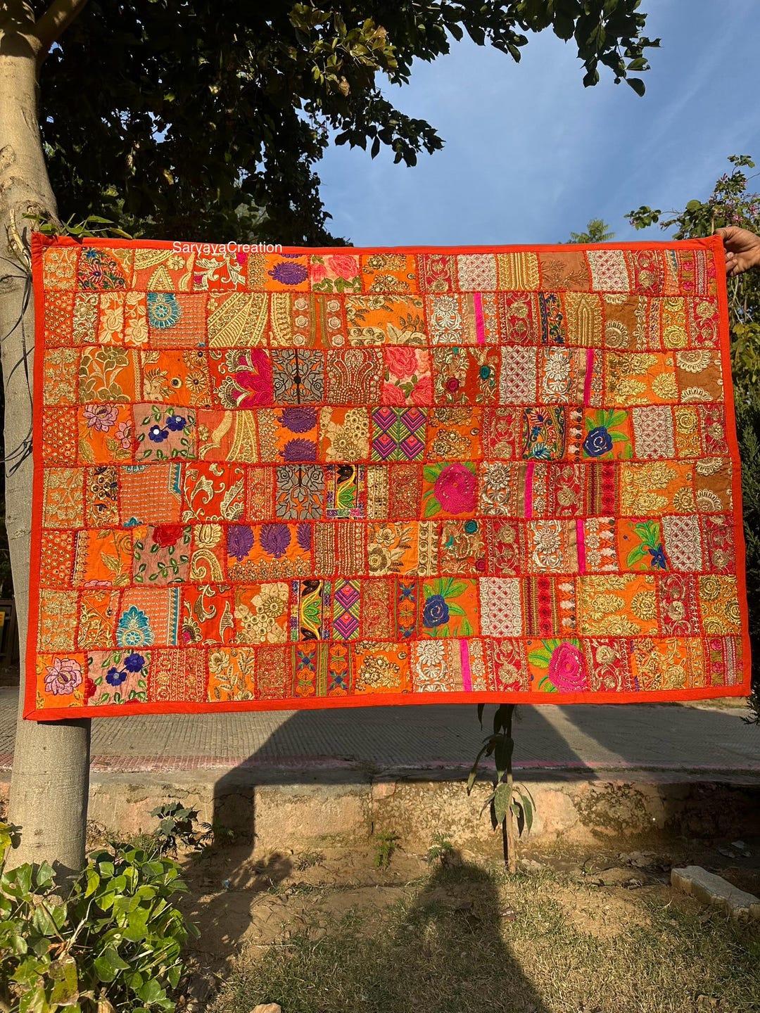 Antique Wall Hanging Tapestries 60 Indian Heavily Beaded Tapestry - Handmade Art Decor Vintage Sari Zari Wall Hanging