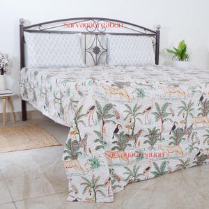 Indian Cotton animal Printed Kantha Handmade Bedding Quilted Throw Bedspread Quilt Twin/Queen Size Bed Cover Blanket Gudri