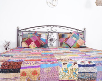 Wunderschöne Patchwork Decke Kantha Quilt Handgemachte Vintage Quilts Boho King Size Bedingte Decke Tagesdecke Quilting Hippie Quilting