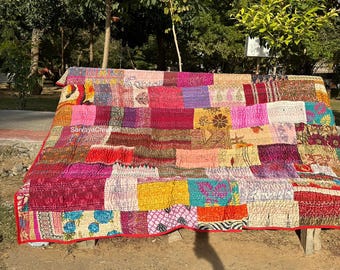Indian handmade patchwork kantha quilt hippie bedding bedspread boho bohemian vintage kantha blanket gudari king/twin size bed cover