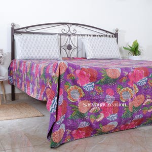 Indian fruit Print Kantha Quilt Bedding Handmade Bed Spread Wedding Decor Kantha Quilt Throw Stunning Quilt