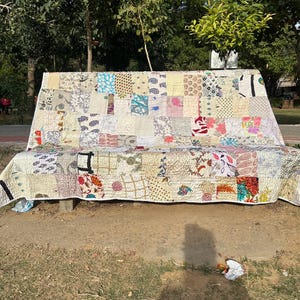 Bohemian Patchwork Quilt Kantha Quilt Handmade Vintage Quilts Boho Twin Size Bedding Throw Blanket Bedspread Quilted Sofa Hippie 90X60 Inch